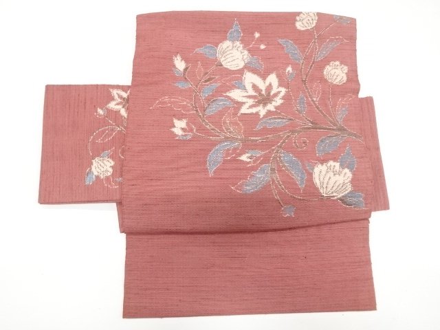 JAPANESE KIMONO / PRE-TIED OBI / SILK / WOVEN FLORAL SARASA